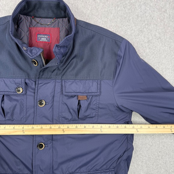 UNTUCKit Jacket Mens Medium Navy Blue Quilted Lined Nylon Full Zip Button Coat - Picture 13 of 13